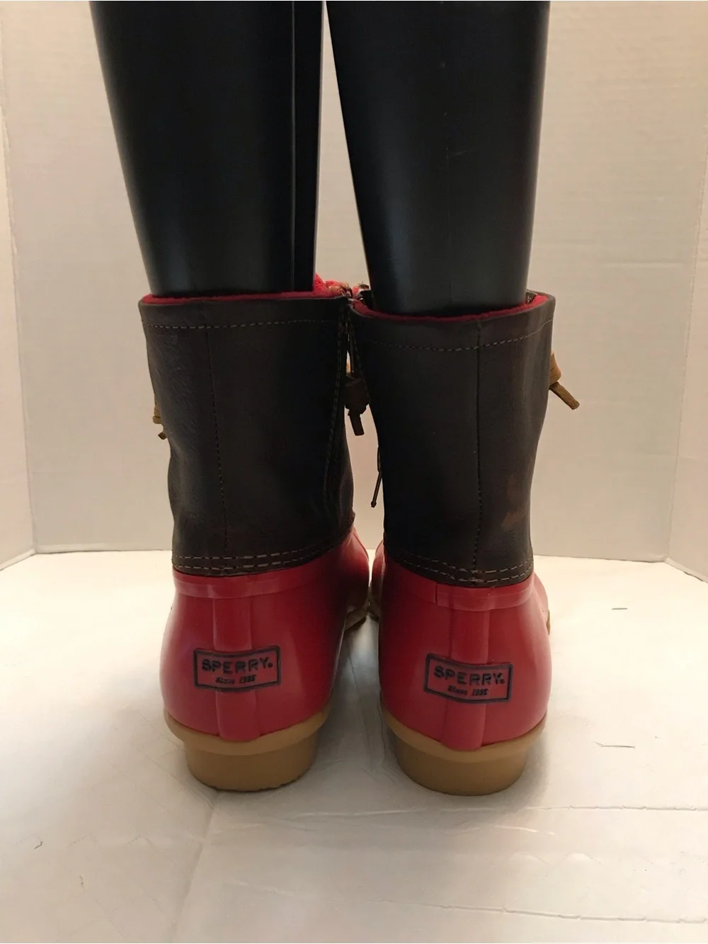 Sperry Red and Brown Waterproof Lace-Up Rain Boots